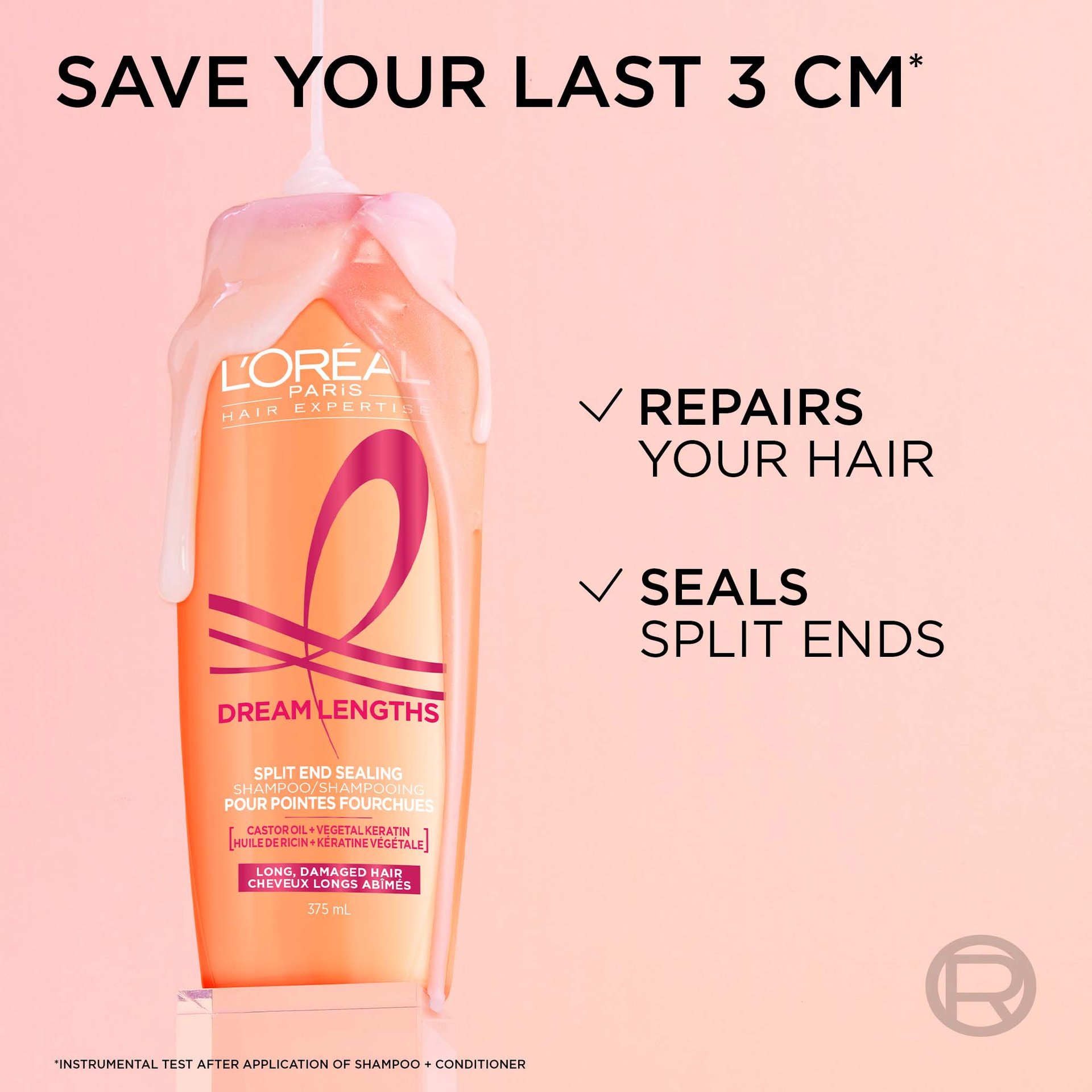 1 bottle of dream lenghts shampoo that saves the last 3 cm of length, seals and repairs split ends and hair